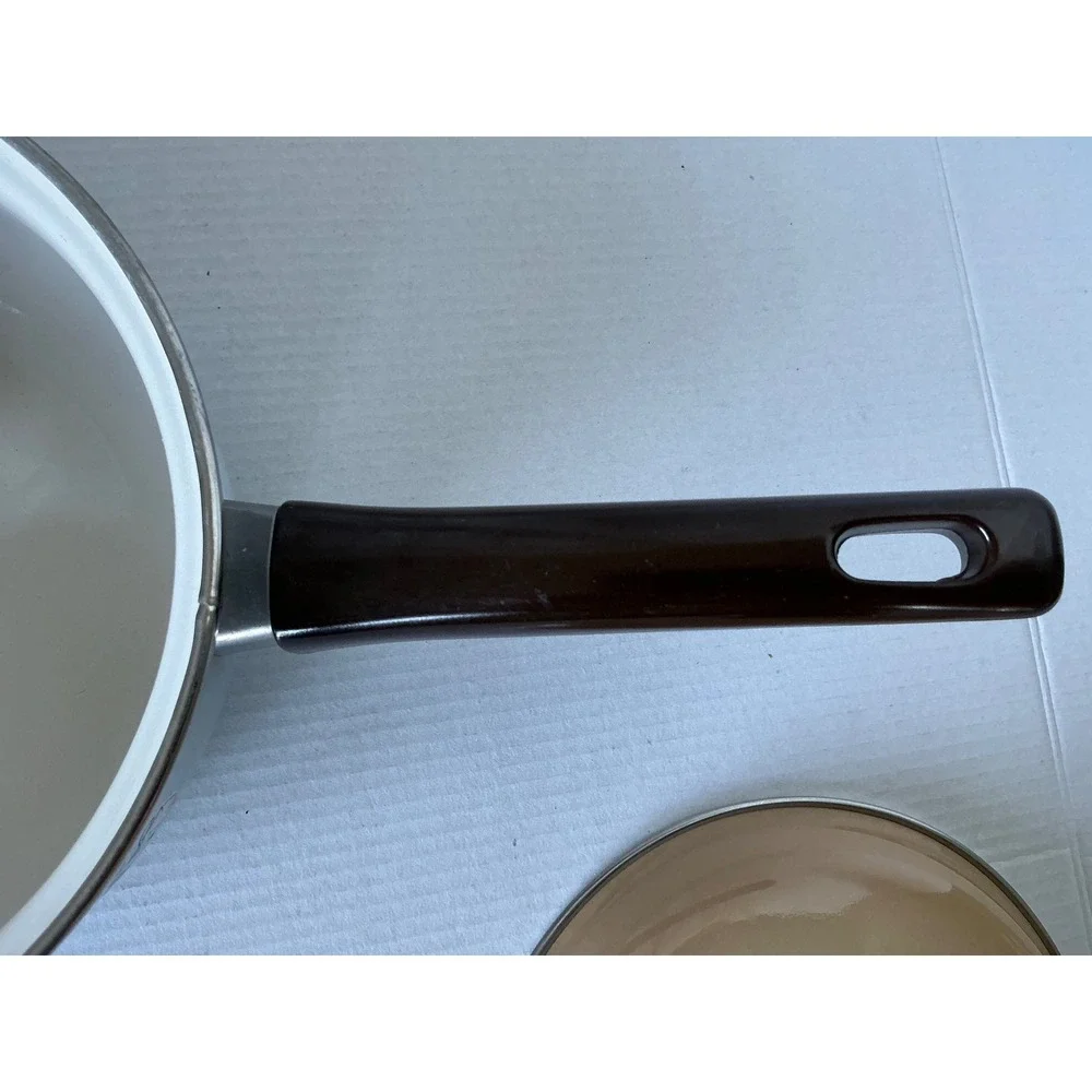 Vintage Enamelware Saucepan Floral‎ Pot with Lid Blue Brown White 1.5qt